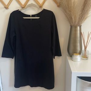 H&M, size medium boat neck black shift dress.